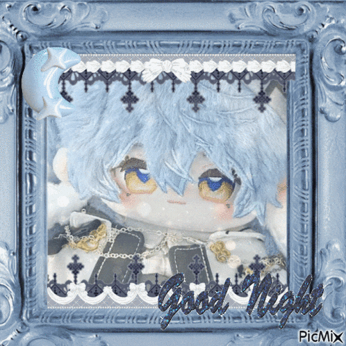 a picture of a stuffed animal in a frame with the words good night written on it