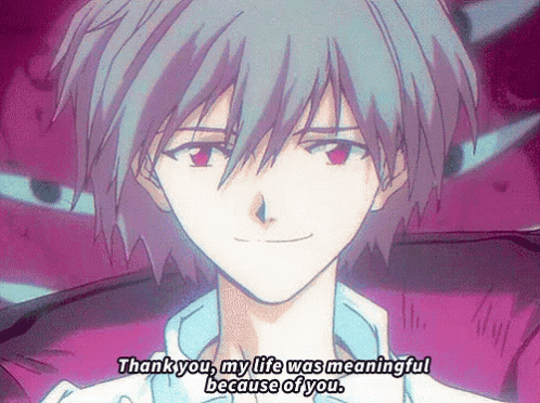 a close up of a person 's face with the words thank you my life was meaningful because of you