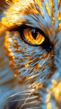 a close up of a cat 's eye with a blue background