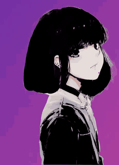 a girl with black hair and a choker on her neck