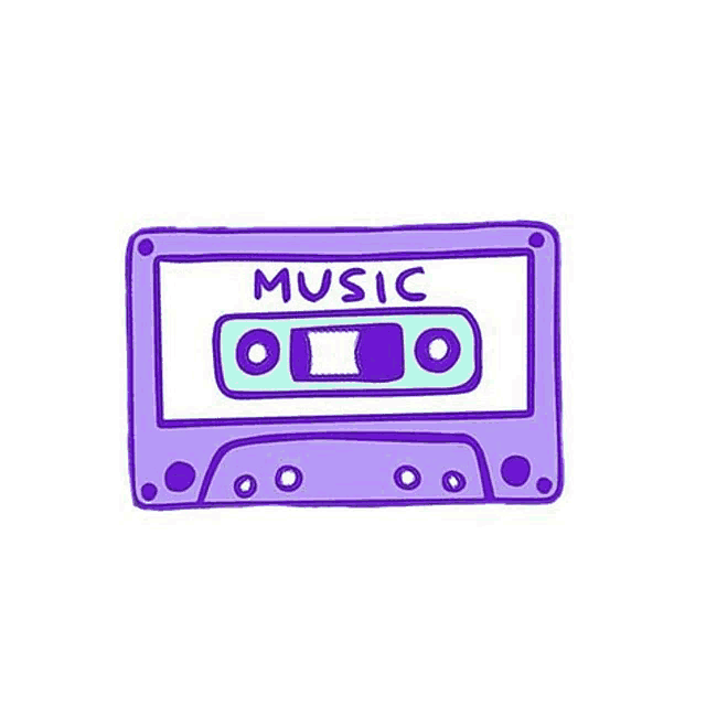 a purple cassette tape with the words `` music '' written on it on a white background .