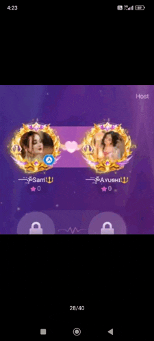 a couple of women are standing next to each other on a purple background in a video game .