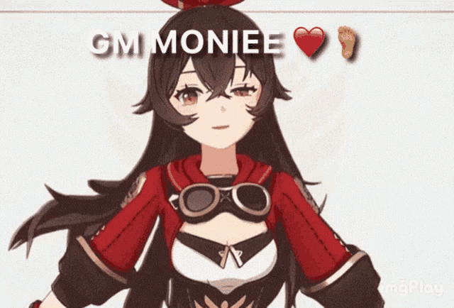 a gm moniee animated character with a heart and foot