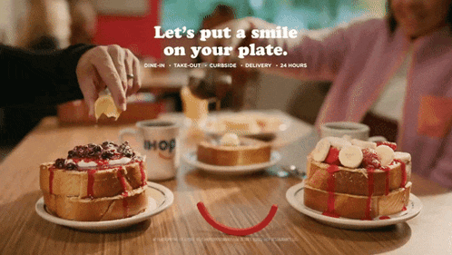 a person spreading butter on a piece of toast with the words let 's put a smile on your plate underneath