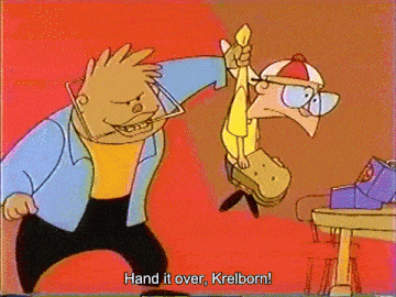 a cartoon says hand it over krelborn in the corner