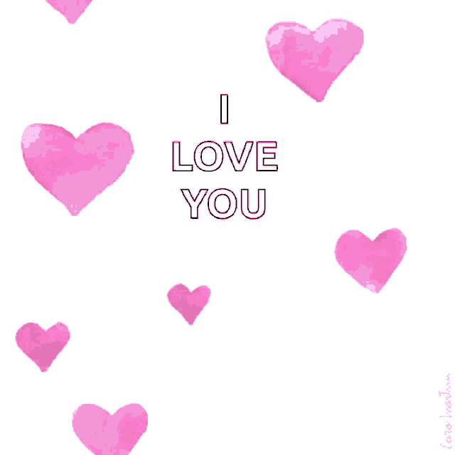 a white background with pink hearts and the words i love you on it