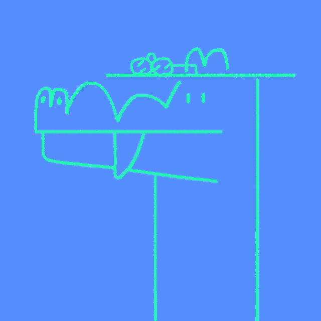 a blue background with a green drawing of a shark