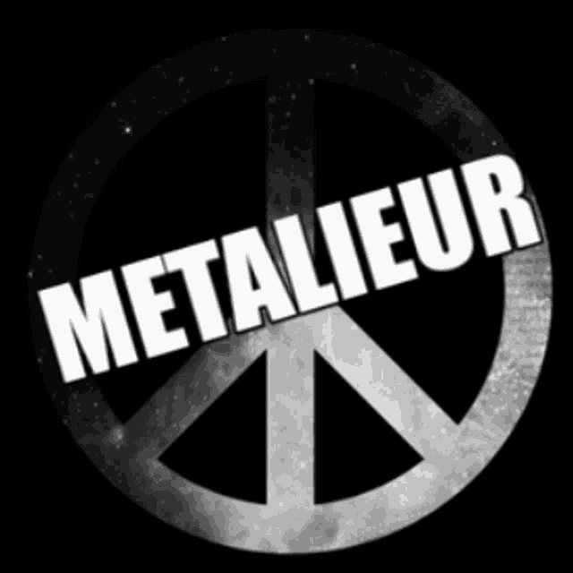 a black and white peace sign with the word metallieur on it