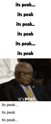 a man in a suit and tie is sitting in front of a sign that says it 's peak