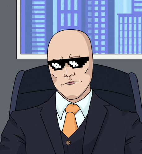 a man in a suit and tie is wearing sunglasses with the letter l on them