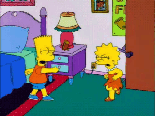 bart simpson and lisa simpson in a bedroom with a sign that says fi on it