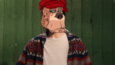 a cartoon dog wearing a red hat and a sweater