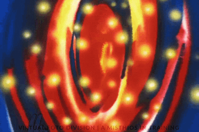 a painting of a red and yellow swirl with the words virtualfoto division a misthios in training