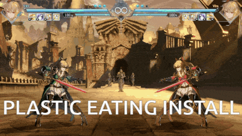 a screenshot of a video game with the words plastic eating install at the bottom