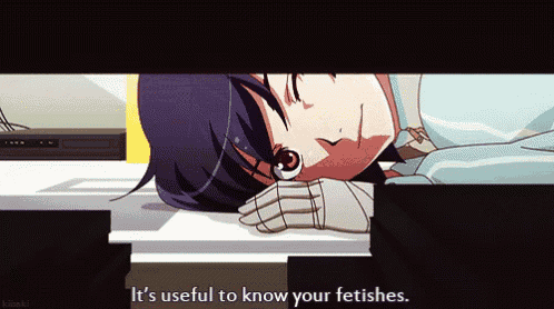 a cartoon of a girl laying down with the words " it 's useful to know your fetishes " below her