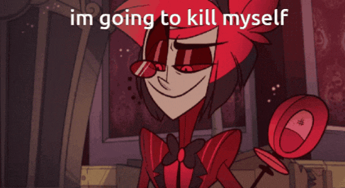 a cartoon character with the words im going to kill myself on his face