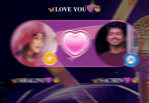 a purple screen with a heart and the words love you on it