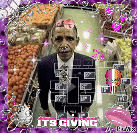 a picture of barack obama with a skull and the words its giving on the bottom