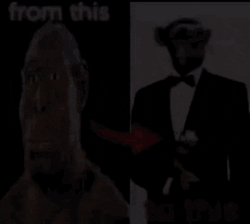 a picture of a monkey in a tuxedo next to a picture of a monkey without a beard