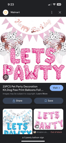 a screenshot of a walmart ad for let 's pawty party decorations