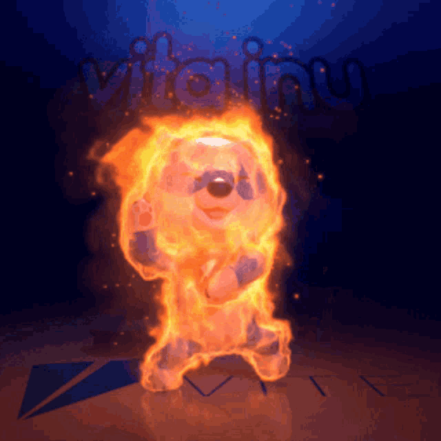a cartoon character is on fire and says vitainu