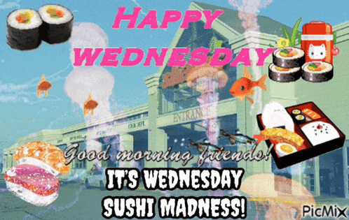 a happy wednesday greeting card with sushi