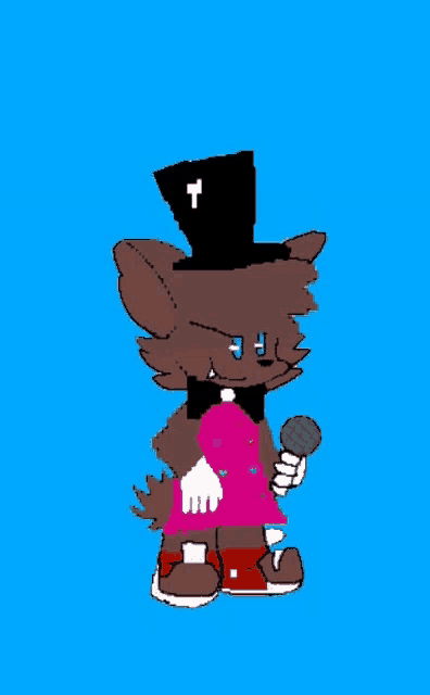 a cartoon character is holding a microphone and wearing a top hat and bow tie .