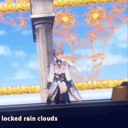 a screenshot of a video game with the words locked rain clouds at the top