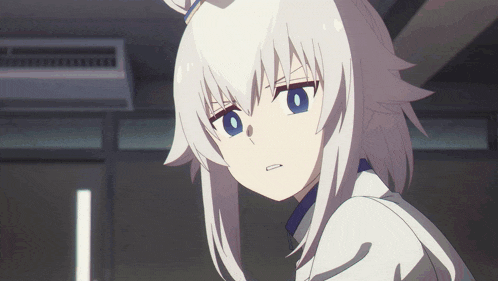 a girl with white hair and blue eyes has the number 0 on her forehead