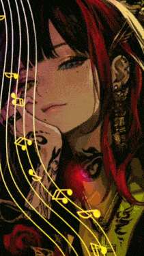 a drawing of a girl with red hair and a tattoo on her arm