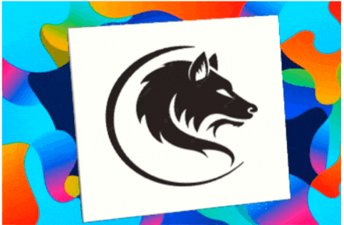 a black and white drawing of a wolf 's head with a circle around it