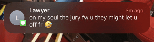 a screenshot of a text message from a lawyer