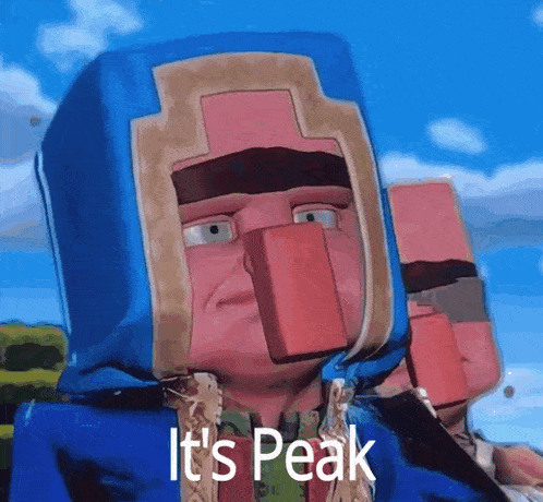 a cartoon character with the words it 's peak on his face