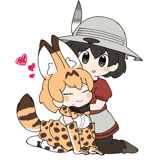 a drawing of a girl hugging a leopard with hearts around them