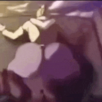 a close up of a person 's butt in a purple and yellow cartoon .