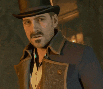 a man wearing a top hat and a coat is looking at the camera
