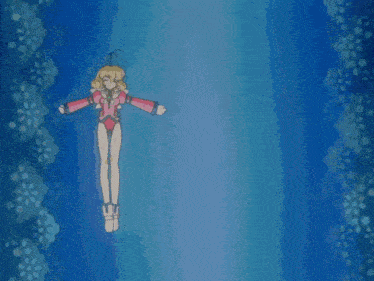 a girl with a wand is standing in front of a giant robot