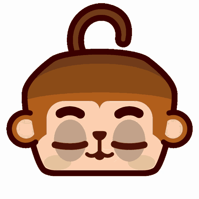 a cartoon monkey with its eyes closed and a tail hanging from its head