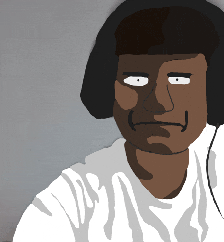 a cartoon drawing of a man with headphones on his head