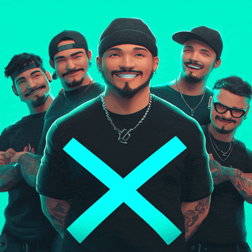 a group of men standing next to each other with a blue cross on their shirt