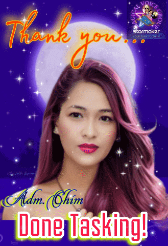 a woman with purple hair is on a poster that says thank you adam chim done tasking