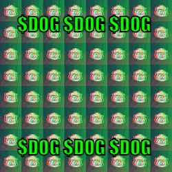 a green background with a pattern and the words $ dog $ dog $ dog