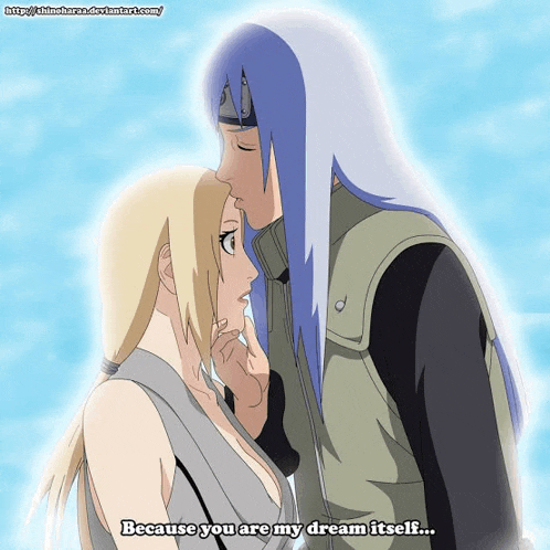 a drawing of a man and a woman kissing with the caption because you are my dream itself
