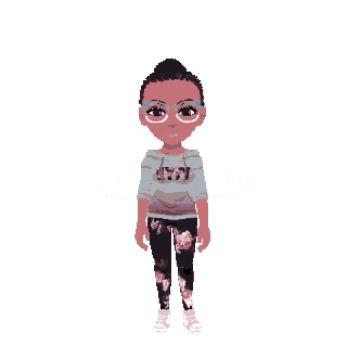 a pixel art drawing of a girl with the words idk and idc behind her