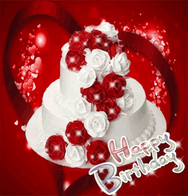 a birthday cake with red roses and the words happy birthday