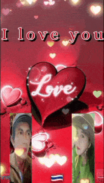 a red background with hearts and the words i love you on it