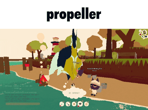 a screenshot of a game called propeller with a cat on the beach