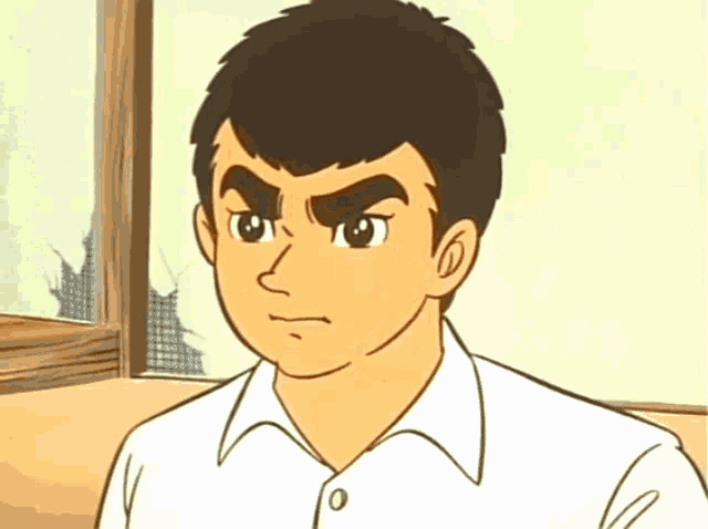 a cartoon drawing of a young man with a white shirt