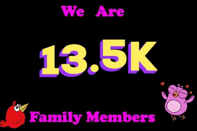 a black background with a frog and an owl says we are 13.5k family members