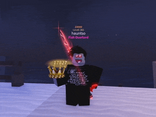 a cartoon character holding a crown and a sword with the number 17827 on it